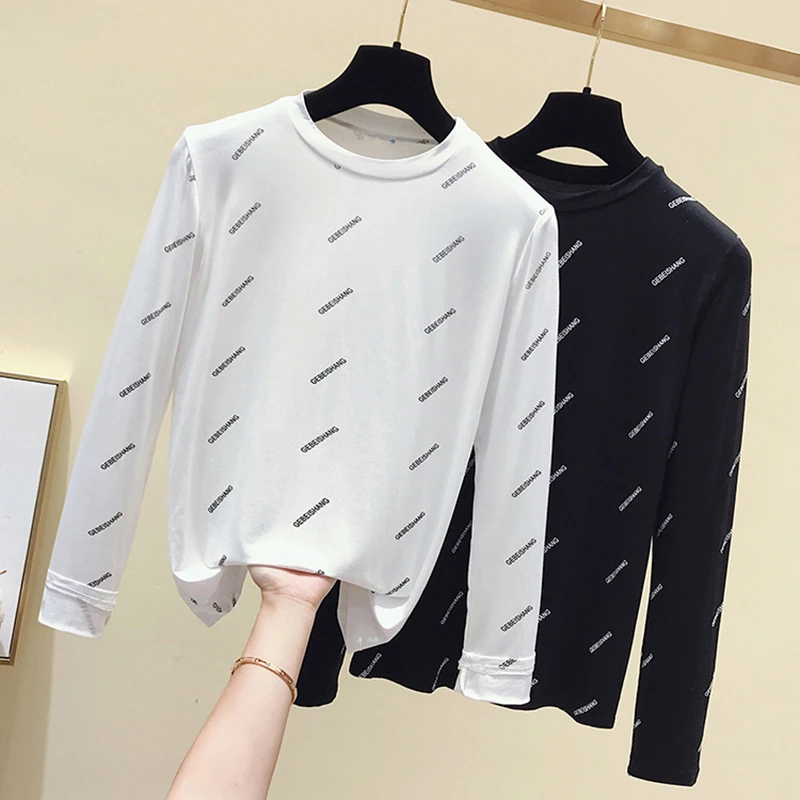 

Letter long sleeve t shirt women tshirt cotton korean style o neck t-shirt women clothes 2019 camiseta mujer tee shirt femme