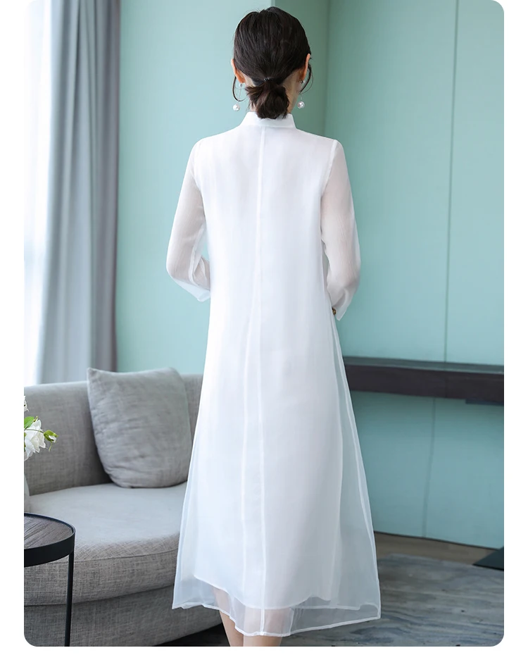 Летний Стиль Китайский этнический стиль улучшенное Cheongsam ретро вышивка диск кнопки элегантное платье для женщин