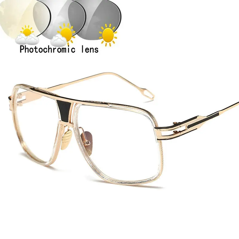 New Design Fashion Square Progressive Multi-focus Reading Glasses Transition Sunglasses Photochromic Reading Glasses FML - Цвет оправы: gold plian