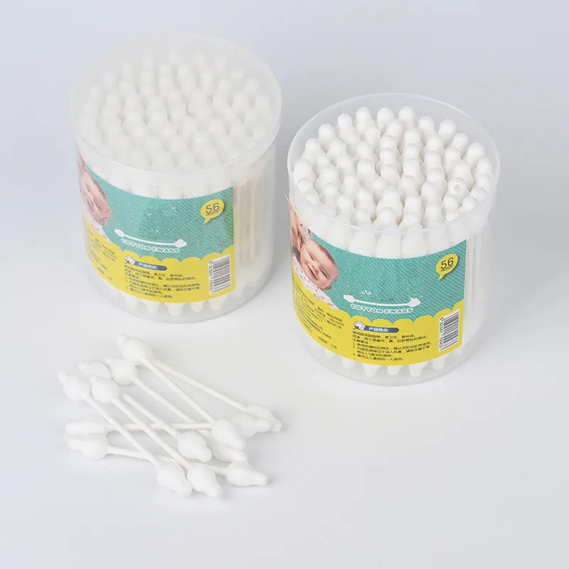 Hisopo de algodón de seguridad para bebé, bastoncillos oídos para bebé, limpieza en forma de calabaza, salud médica, caja de hisopo de plástico, 56 Uds.