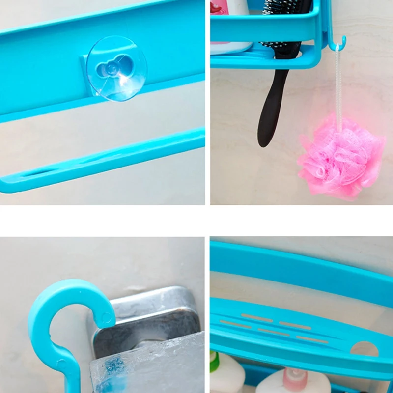 Bathroom Double Layers Hanging Shelf Bath Supplies Storage Rack Plastic DIY Shower Organiser Holder Tidy Kitchen Storage