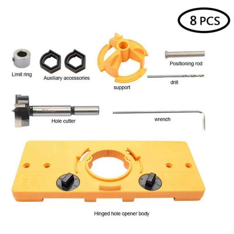 

Hinge Jig Drill, 35mm Concealed Hinge Jig Boring Hole Drill Guide Cutter Bit Set Door Boring Hole Template And Bit For Cabinet