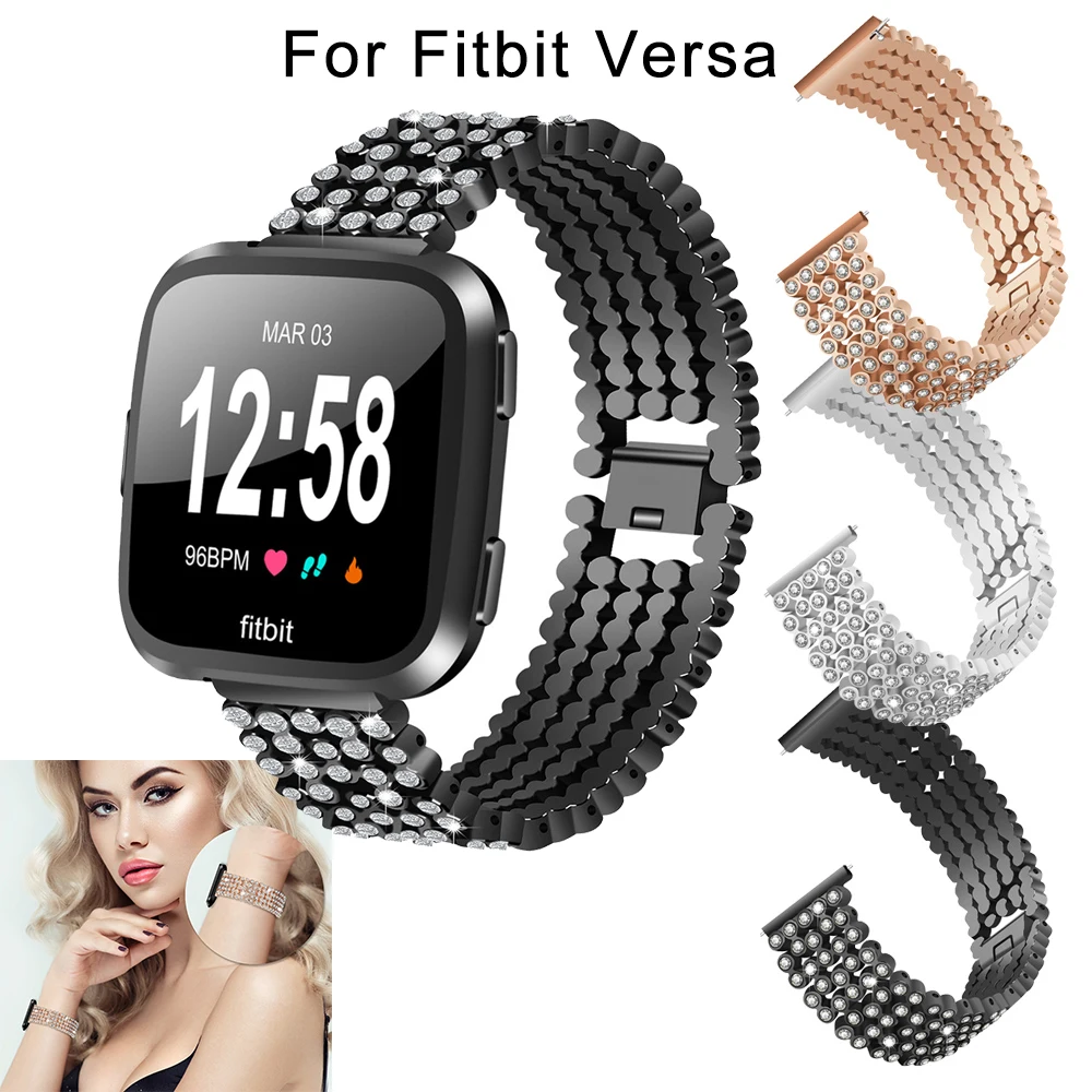 

New Frontier fashion smart watch strap For Fitbit Versa Band Replacement Metal With rhinestone Wristband Accessories Steel strip