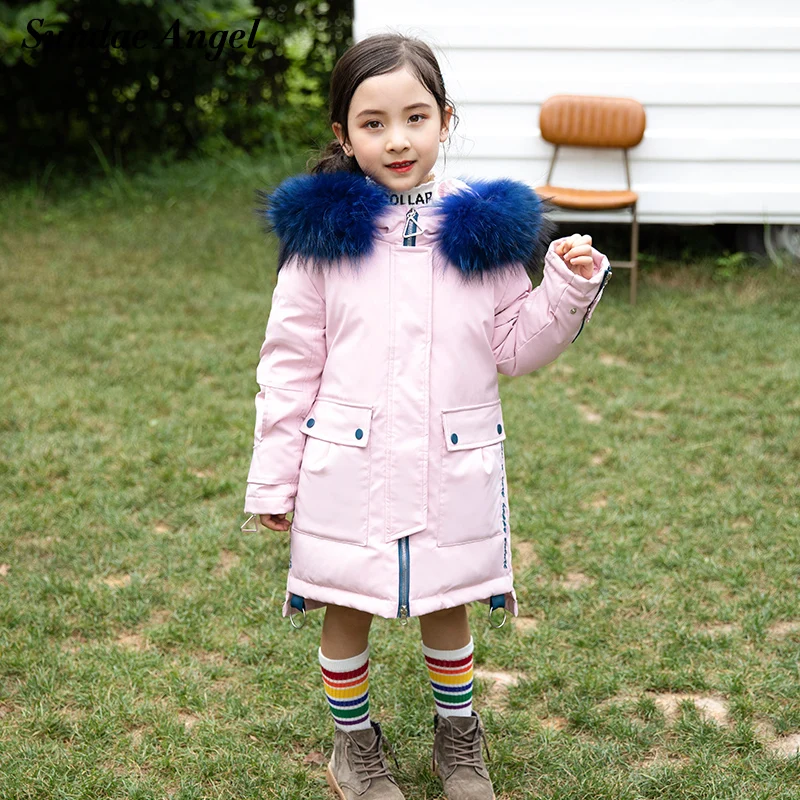 

Sundae Angel Girls Down Winter Coat Fur Collar Solid Thicken Children White Duck Down Kids Parka Jackets Boys Teenage Clothes