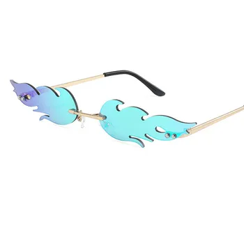 

Frameless Flame Women Sunglasses Fashion Trend Sunshade Mirror Personality Funny Wave Sunglasses Narrow Frame Retro Cool Glasses