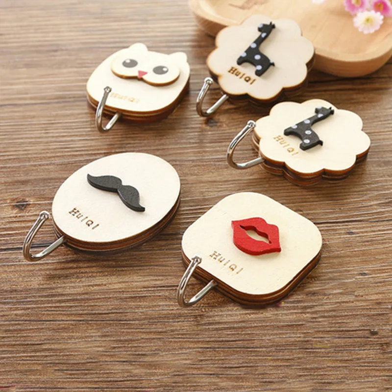 

Cartoon Wooden Hook Kids Wall Decor Wooden Hooks For Clothes Children Room Door Strong Adhesive Hook Hanger Decoration Organizer