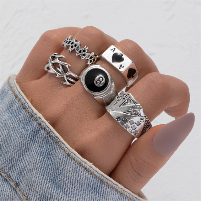 Bohemian Geometric Joint Ring Set for Women Punk Butterfly Flower Chain Finger Ring Set Fashion Gothic Jewelry Gift