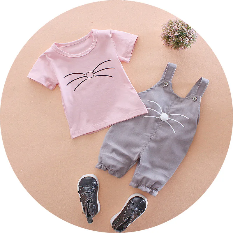 

Summer Children Baby Boys Girls Clothes Infant CARTOON Cat T-Shirt Overalls Bib Pants 2Pcs/sets Toddler Clothing Kids Suits Set