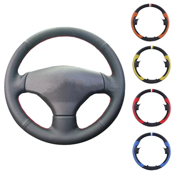 

Black Artificial Leather Car Steering Wheel Cover Hand-stitched DIY for Peugeot 206 1998-2005 206 SW 2003-2005 206