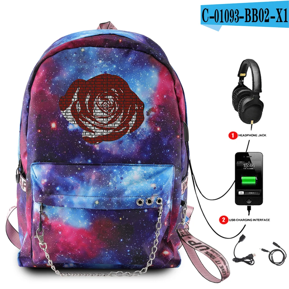 USB рюкзак Juice Wrld рюкзак хип-хоп модный Звездный рюкзак небо унисекс школьная сумка Многофункциональный водонепроницаемый рюкзак для путешествий - Цвет: Starry sky