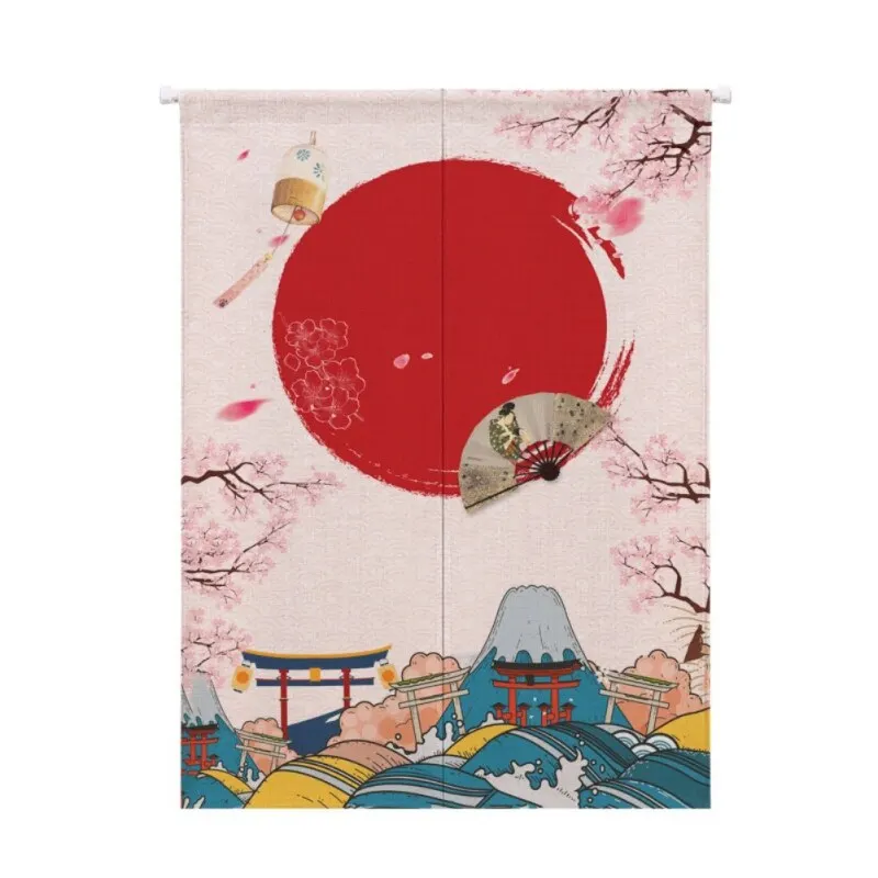 Japanese Style Doorway Curtain Cotton And Linen Printed Hanging Tapestry For Home Decoration