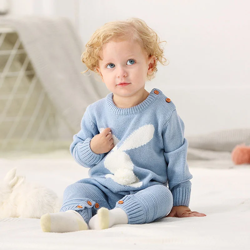 Милый вязаный Кролик хвост лоскутное комбинезон для новорожденного, для малыша для маленьких мальчиков девочек переплетения с длинным рукавом комбинезон Детские комбинезоны одежда