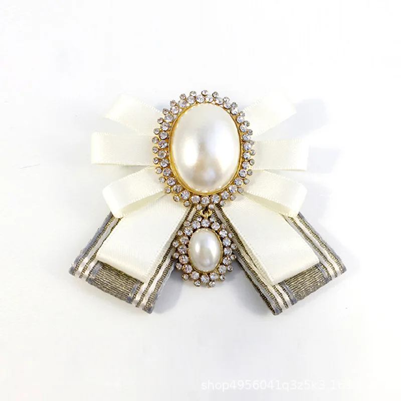 i-Remiel Fashion New Korean Pearl Bow Tie Brooch for Female Ancient Rhinestone Lapel Pin Badge Corsage Shirt Collar Accessories - Окраска металла: 5
