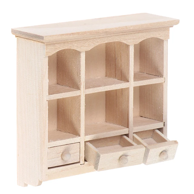 Wood Color 1/12 Dollhouse Miniature Mini Simulated Wooden Cabinet Lockers TV Cabinet With Drawer Furniture Model Toy Accessories 4