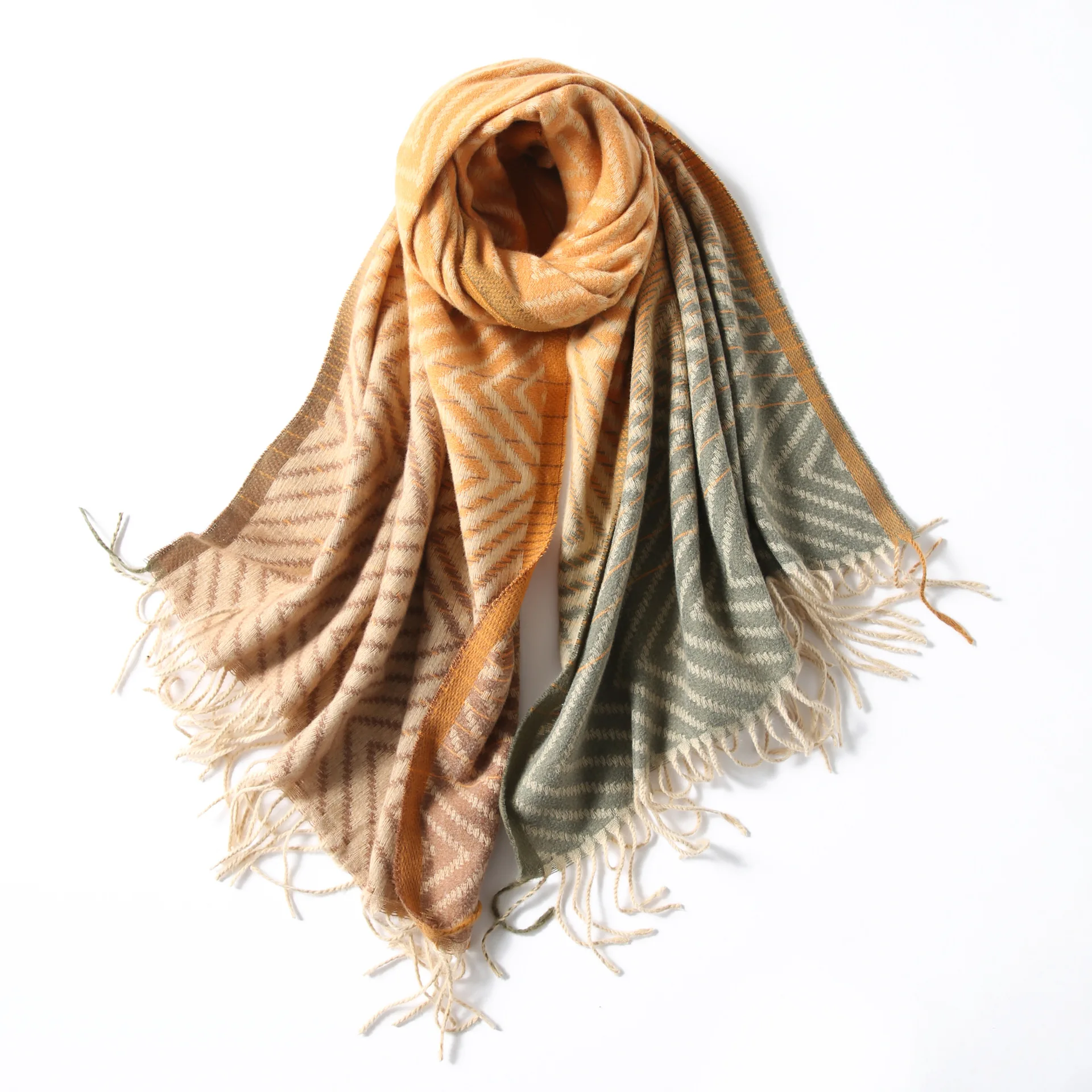 

2020 all-match new retro fringed scarf ladies acrylic shawl autumn and winter gradient color warm scarf