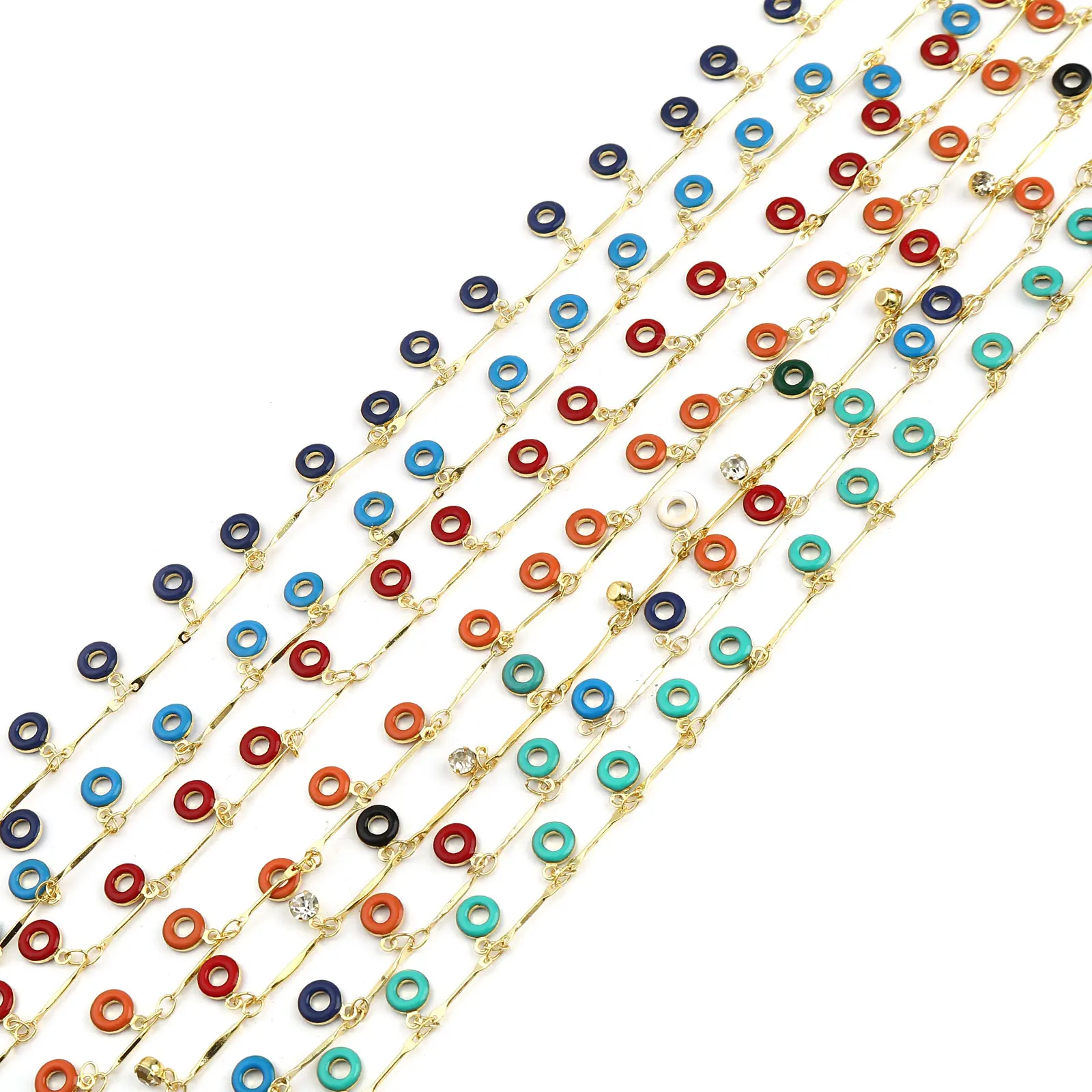 

Doreen Box Copper Link Chain Findings Copper Enamel Link Chains Donut Gold Plated Green Red for Handmade Necklace 12x6mm, 1 M