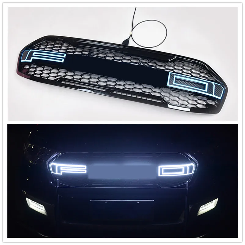 

OWN DESIGN MODIFIED TOP QUALITY LED LETTERS Grill GRILLE SHINY Black Front racing Grill Fit for Everest endeavour car 2015-2018