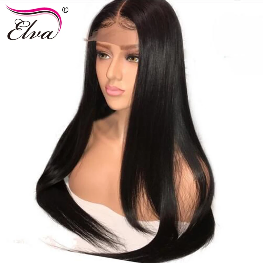 Baratos Pelo Elva 250% densidad 360 peluca Frontal de encaje Pre desplumado con pelo de bebé recta brasileña de encaje Frontal pelucas de cabello humano cabello Remy