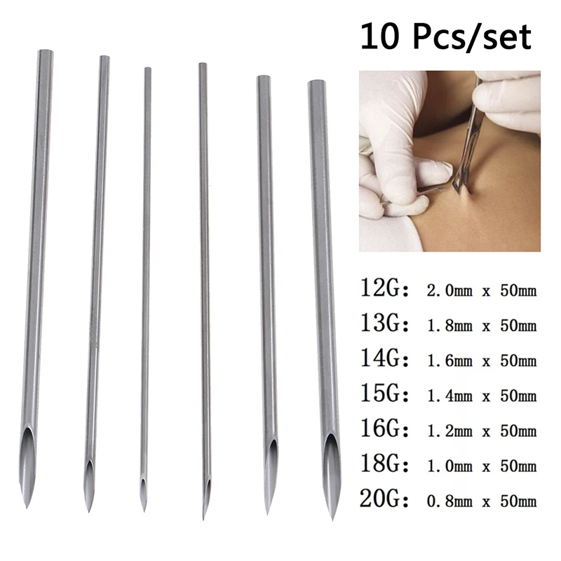 10pcs/set 12g/14g/16g/18g/20g Disposable Tattoo Piercing Needles For Navel Nipple Ear Nose Lip Tattoo Piercing Needles Kit Tool