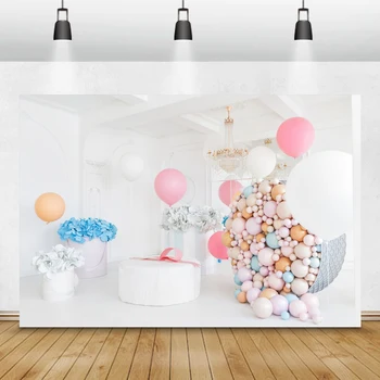 

Laeacco Birthday Photophone Balloons Paper Flowers Chandelier Interior Decor Photography Backdrops Photo Backgrounds Photozone
