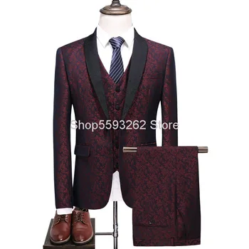 

Suit Suit Men Autumn Slim Fit Three-piece Set Groom Wedding Clothing Marriage Best Man Suit Male Occupation Pack Positive Pack