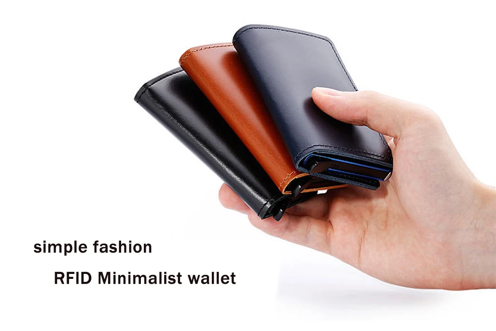 VM FASHION KISS RFID Genuine Leather Minimalist Wallet DIY Metal Aluminum Safe Purse Credit Id Business Card Holder Cardholder