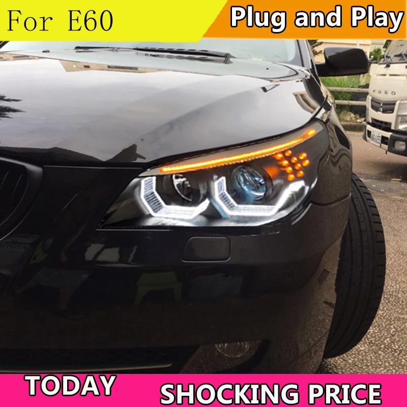 Auto Styling Hoofd Lamp Voor Bmw E60 Koplampen 2003-2010 523i 530i Angel Eye Led Koplamp Drl Hid Bi xenon Auto Accessoires Auto Styling Hoofd Lamp Voor Bmw E60 Koplampen 2003-2010 523i 530i Angel Eye Led Koplamp Drl Hid Bi xenon Auto Accessoires