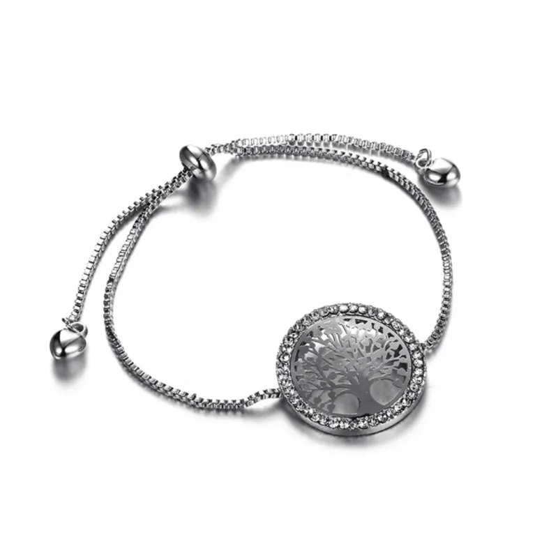 Новые pulseira mujer moda прозрачные Кристальные Золотые Регулируемые кольцеобразные браслеты для женщин Дерево жизни Шарм подарочные браслеты и ювелирные изделия