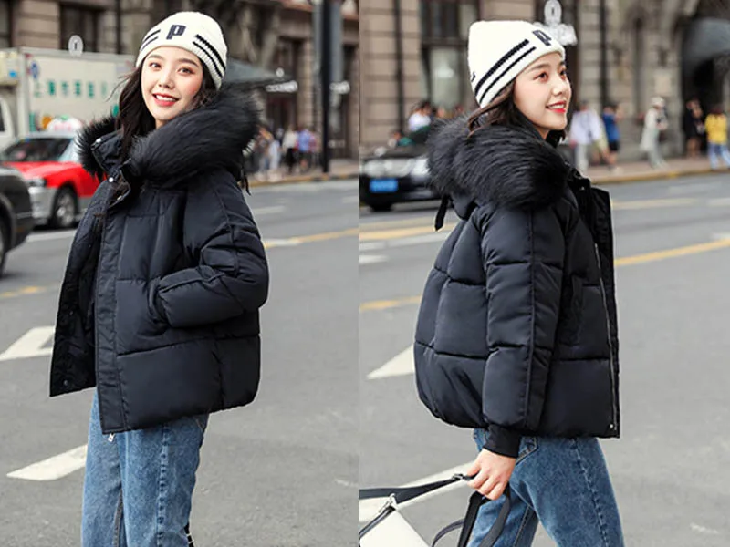 WXWT Winter Coats parkas winter new women's fashion large fur collar hooded thick cotton down jacket Russian winter coat
