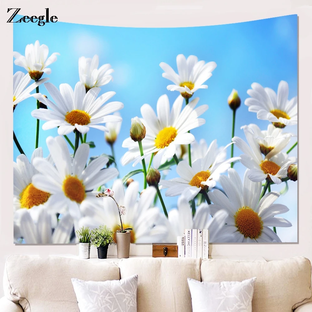 Zeegle Flower Pattern Tapestry Tapestry Abstract Painting Art Wall Hanging Livingroom Decor Crafts Table Cover Picnic Usage