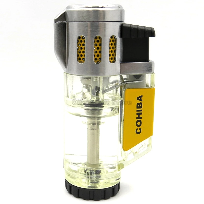 Clear Высококачественный прозрачный 3 фонарь COHIBA, струйная сигаретная сигарета с пламенем, легче, чем газ-Бутан, зажигалка с защитой от ветра, мужской инструмент для курения - Цвет: Clear