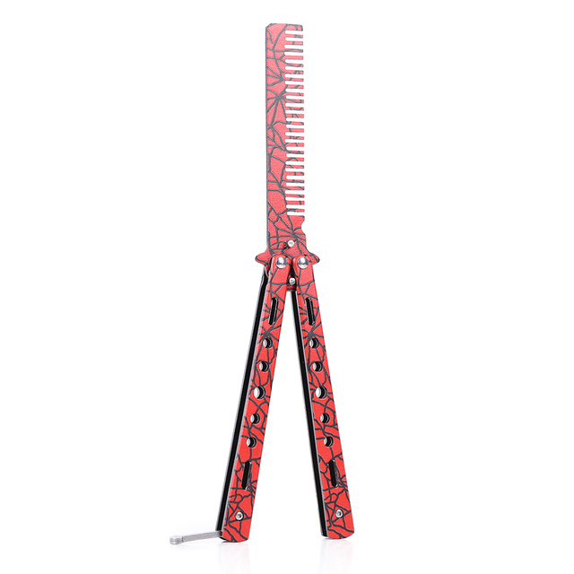 Comb Stainless Steel Practice Training Butterfly Knife Comb Beard Moustache Brushe Salon Hairdressing Styling Tool
