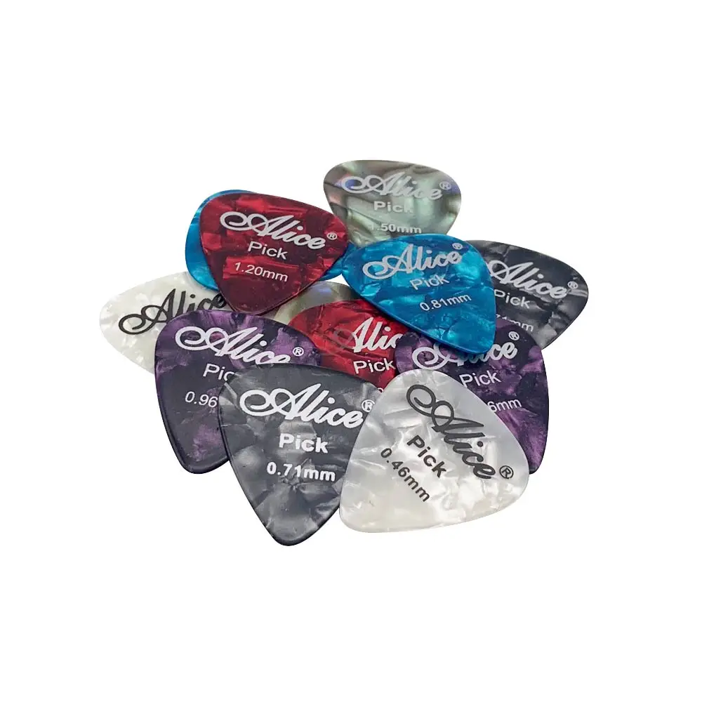 

12 pcs Alice Guitar Picks Celluloid Mediator Thickness 0.46 0.71 0.81 0.96 1.20 1.50 mm Electric Acoustic Accessories