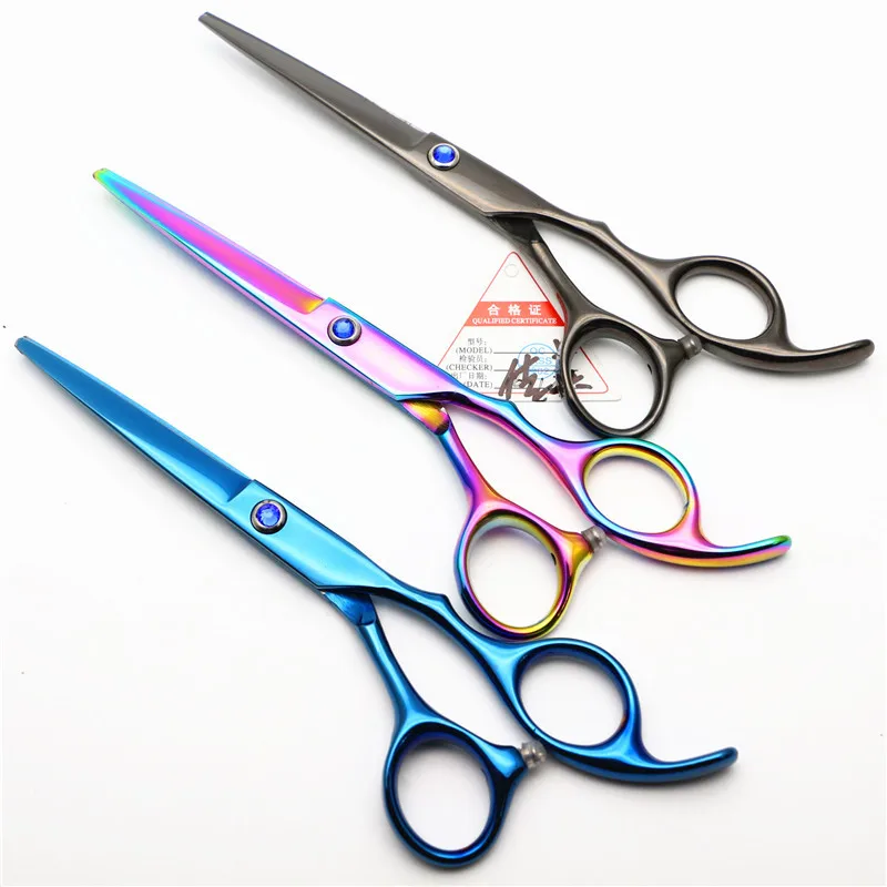

6-Inch Color Scissors Hairdressing Only Straight Snips Colorful Black And White with Pattern Blue Selectable
