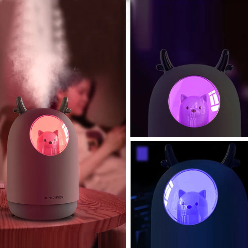  USB Humidifier Cute Pet Ultrasonic Cold Fog Aroma Air Oil Diffuser LED Night Light Lamp Humidifier
