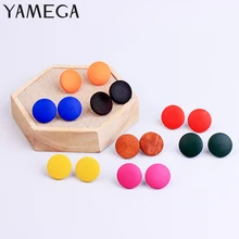 YAMEGA Korean Simple Design Log Wooden Earrings Red Brown Round Wood Alloy Earring Female Trendy Jewelry For Women Girls Gifts