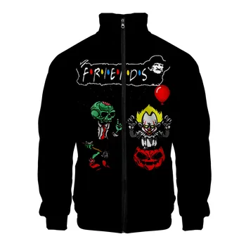 

horror friends Horror Movie Creepy Halloween Stand Collar Jacket Zipper 3D Outwear Harajuku College Zipper Fashion Sweatshirt