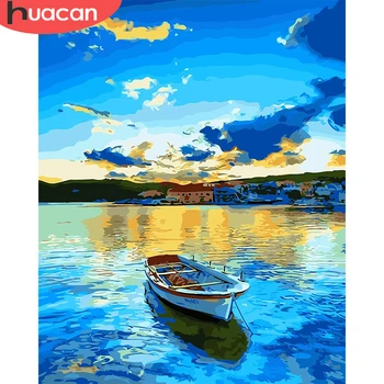 

HUACAN Pictures By Number Sea Kits Home Decor Painting By Numbers Boat Landscape Drawing On Canvas HandPainted Art DIY Gift