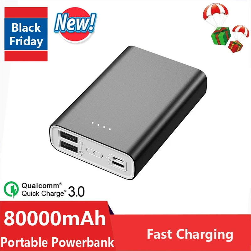 Portable Large Capacity 80000mAh Mini Power Bank with Flashlight 2USB Fast Charging External Battery for IPhone Xiaomi Samsung wireless power bank