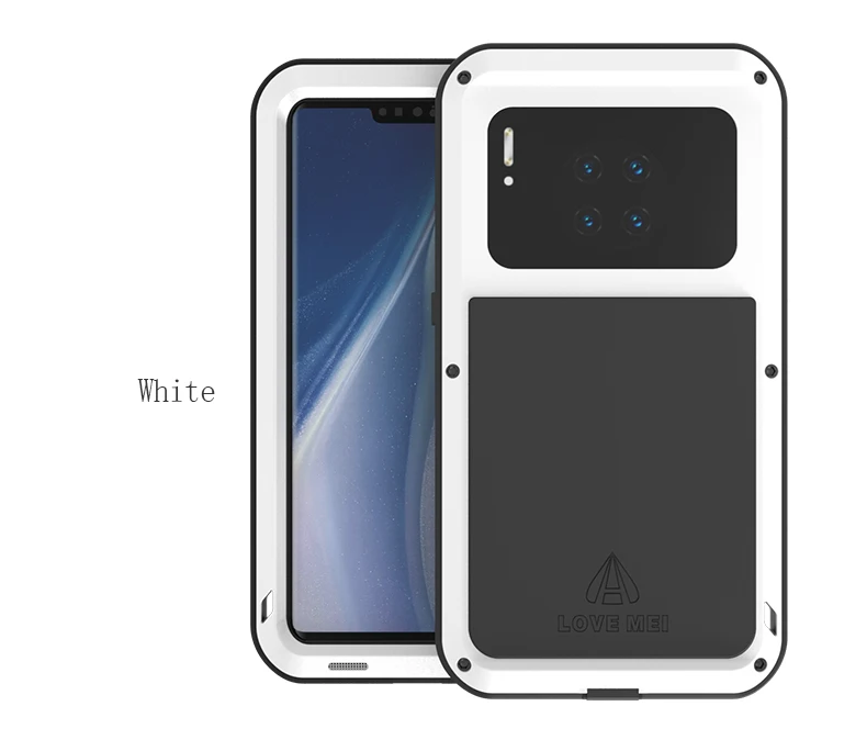Металлический Чехол Love Mei для huawei mate 30 Pro(6,53 дюйма), защитный противоударный чехол для телефона huawei mate 30 Pro, Прочный противоударный чехол - Цвет: Белый