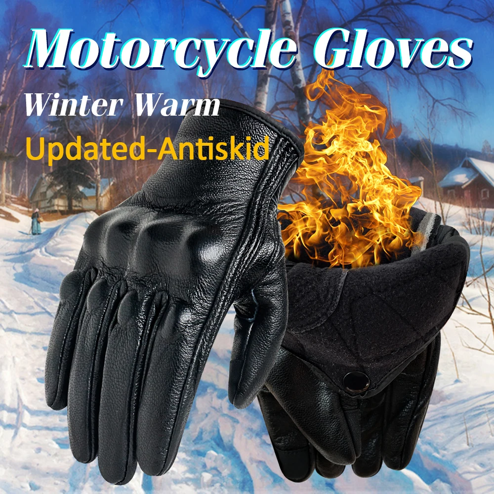 Black Warm Зимние теплые Термальность moto rcycle перчатки из натуральной кожи холодной Сенсорный экран Велоспорт перчатки moto rbike гоночные перчатки мотокро de moto - Цвет: Black Warm