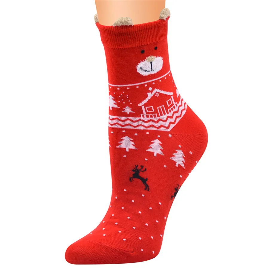Новогодний подарок, рождественские носки, женские хлопковые носки, Kawaii Calcetines Femme, милые забавные зимние носки для девочек, Санта-Клаус, лось, снег - Цвет: 8