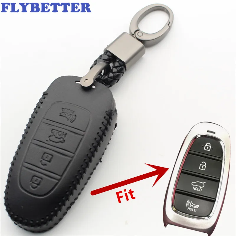 FLYBETTER-Funda de cuero genuino con 4 teclas de botón para Hyundai Sonata/I30/I35/I40/Kona/Azera/Grandeur/DN8/Elantra/Solaris L586