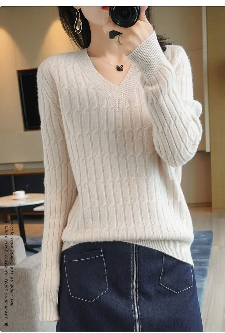 long sweater Women's V-Neck Long-Sleeve Sweater Korean Version Of Loose Versatile Bottom Sweater Large Size Fashion Sweater Autumn And Winter Sweaters