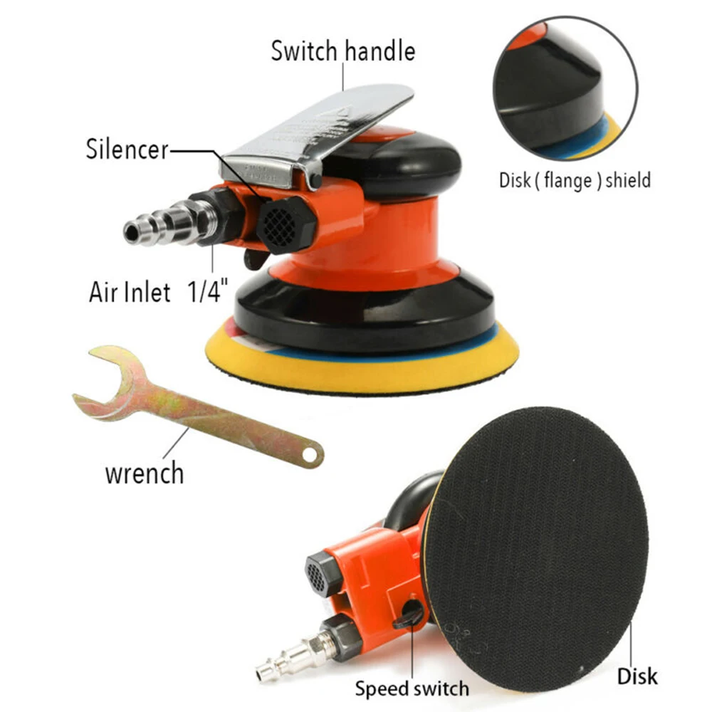 

10000rpm 5inch Grinding Metal Pneumatic Orbital Air Sander Kit Handled Rotating Power Tools Polishing Machines