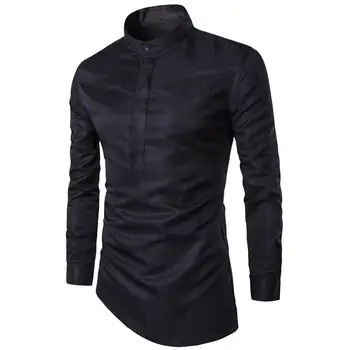 

Yfashion Men Shirts Slim Long Sleeve Shirts Irregular Hem Casual Solid Solid Shirt Mens Tops Trend Shirt