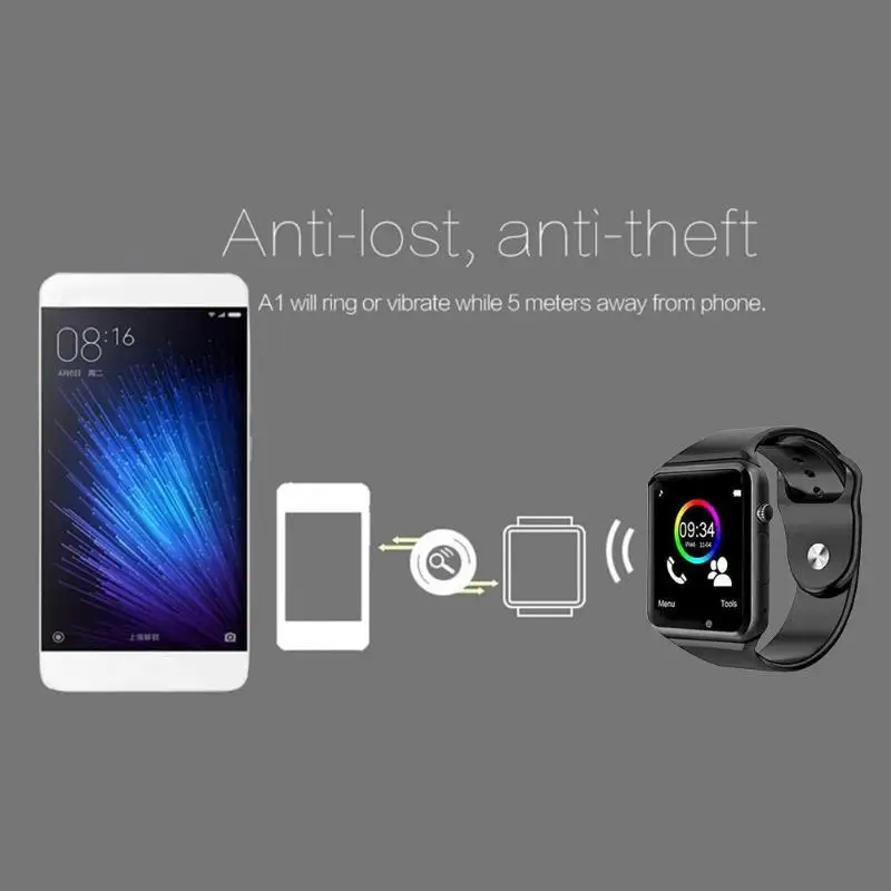 A1 Bluetooth Смарт часы Сенсорный экран браслет с камерой поддержка SIM TF карты Шаг анализ Сидячий напоминание Спорт шаг