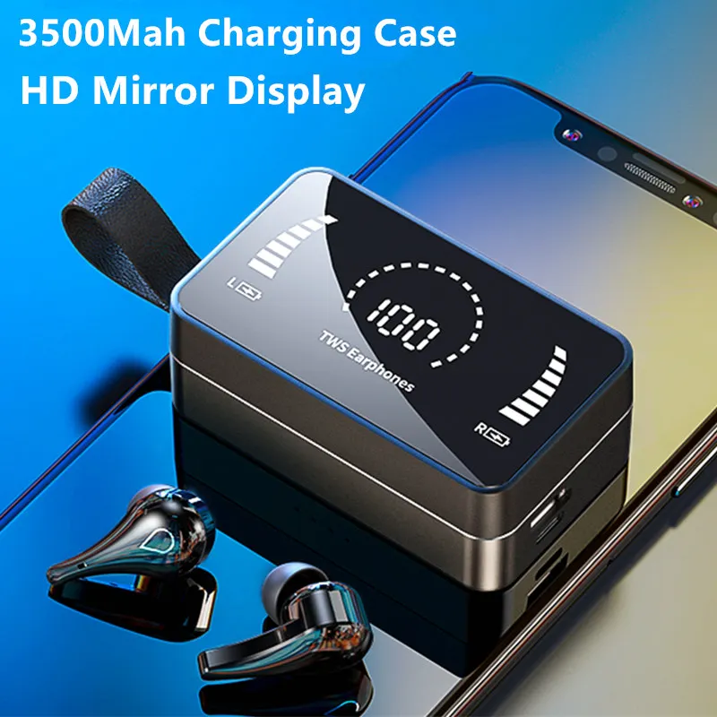 

TWS беспроводные наушники 3500 мАч зарядный чехол Bluetooth 5,0 наушники HD зеркальный дисплей IPX7 водонепроницаемые стереонаушники для телефона