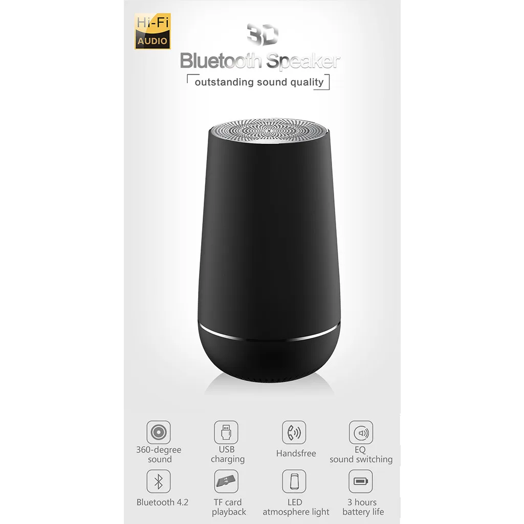 Беспроводной Bluetooth TWS портативный светодиодный 3D объемный бас Громкая связь динамик TF карта