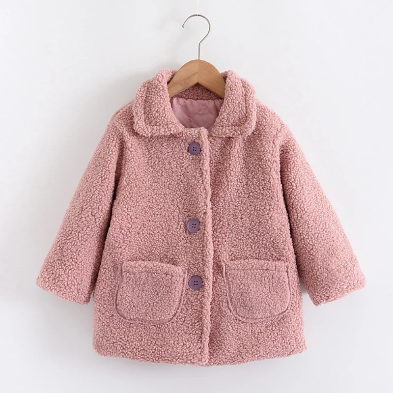 

Girls Fleece Warm Winter Outerwear 2-7 Years New Fashion Kids Autumn Solid Coats Children Sweet Clothing Baby Coats